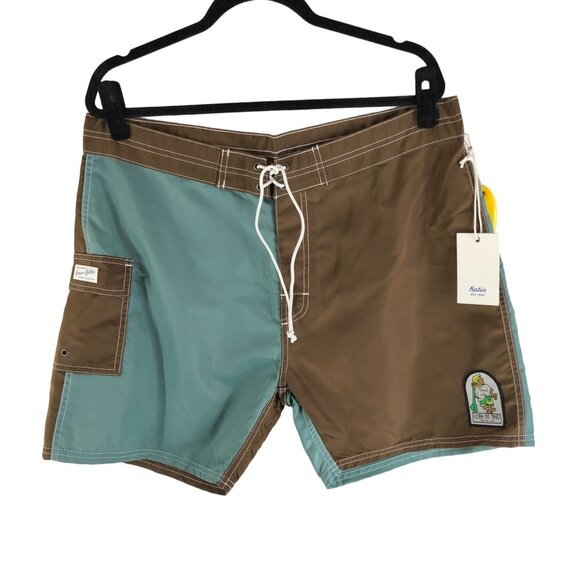 Katin Mens Waterman Trunk Surf Board Shorts Nylon Brown Blue Size 31 - Picture 1 of 3